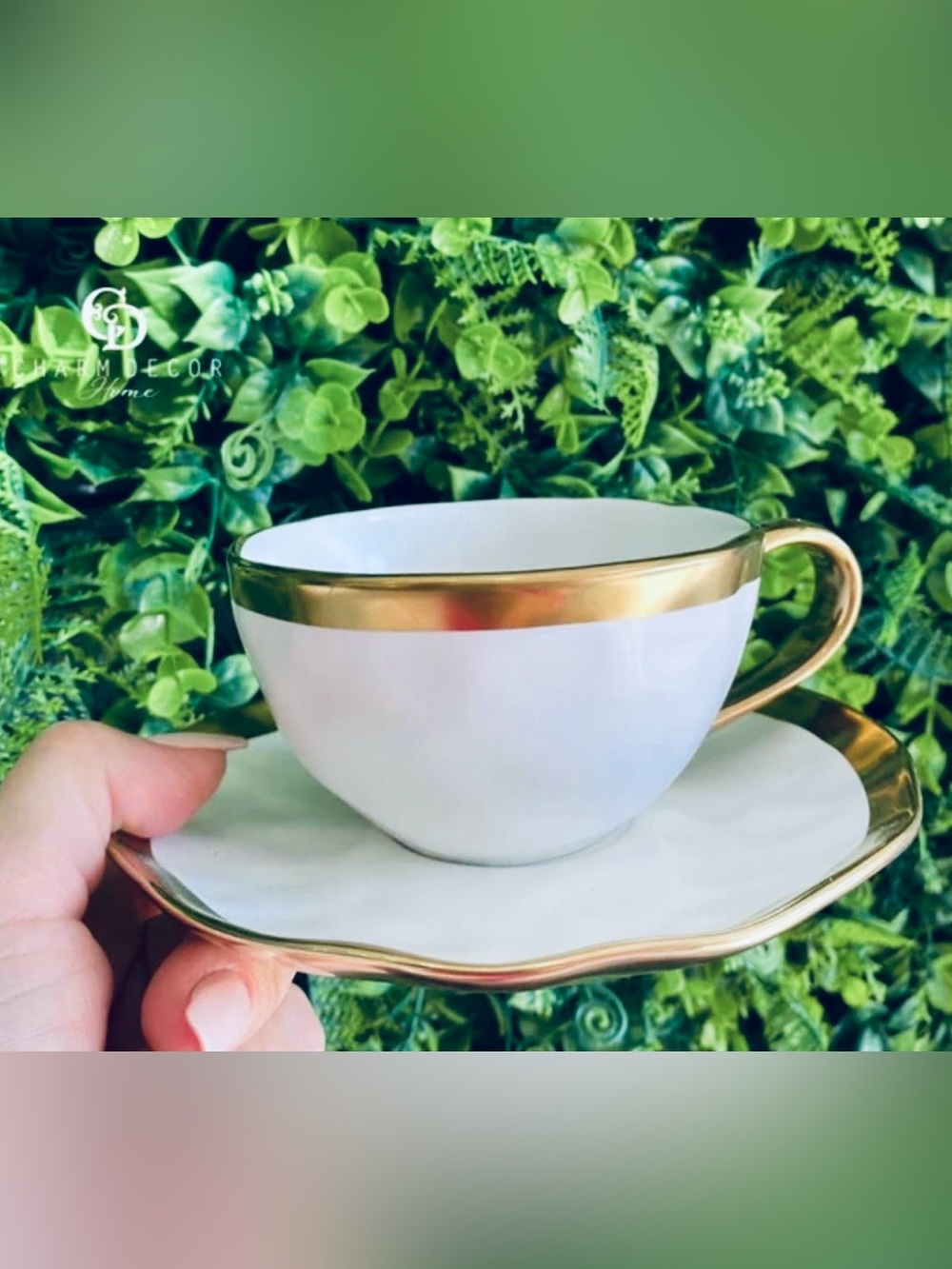#3363**White Teacup and Saucer with Gold Trim - Luxury Home Coffee & Tea